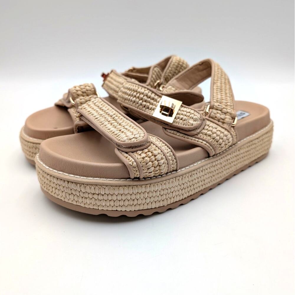 Steve Madden Bigmona Platform Sandals Women's Natural Raffia Size US9.5M EU40